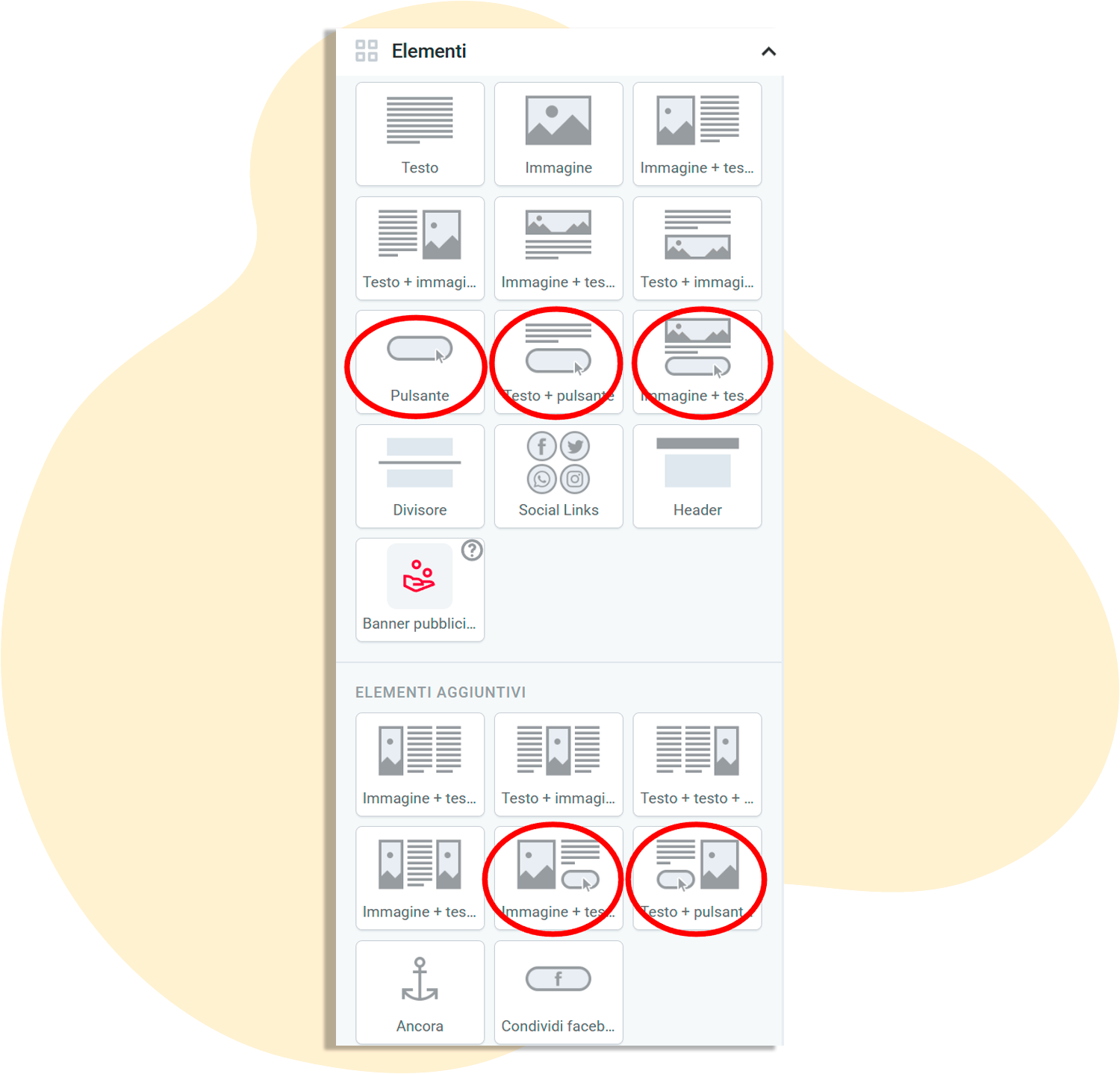 Elementi nell'editor di posta che contengono il pulsante